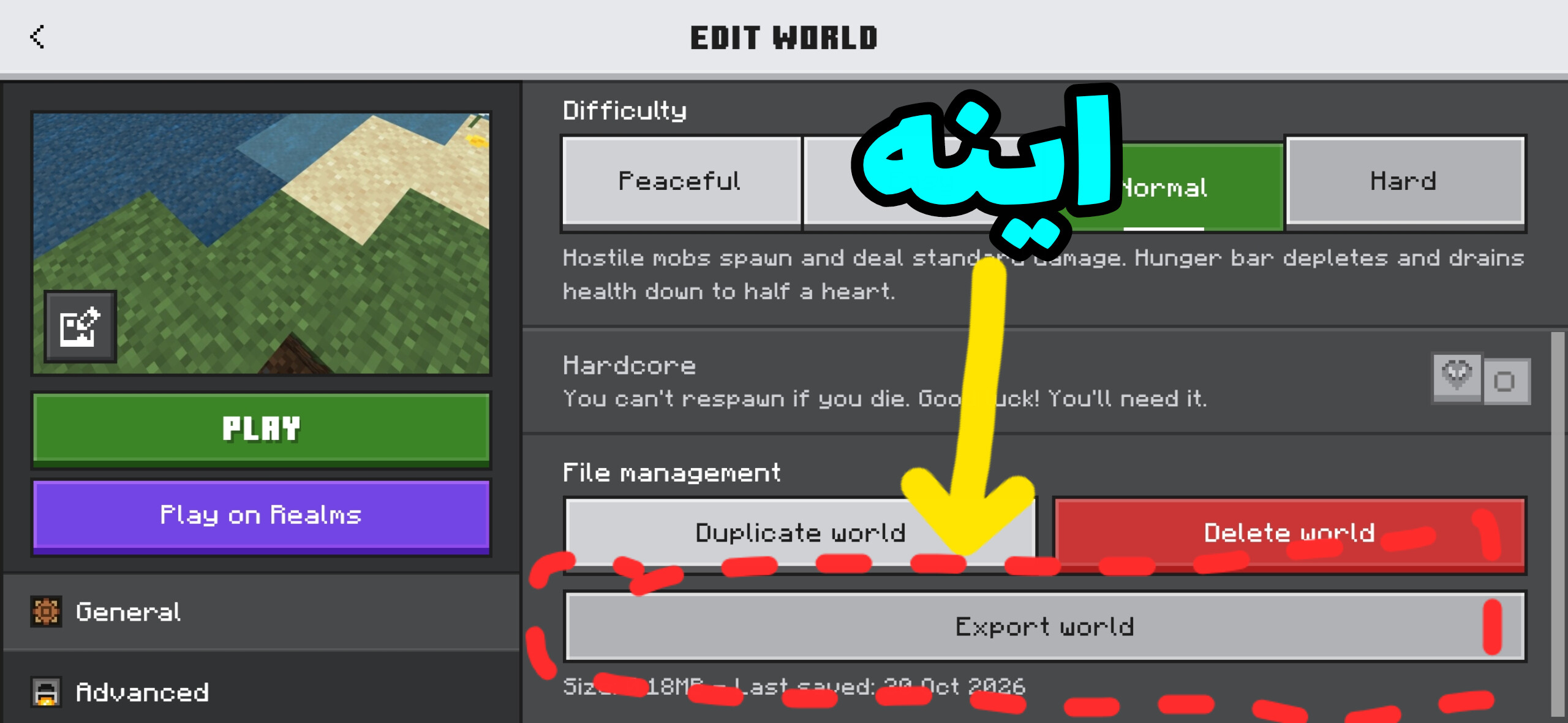 مرحله دوم: انتخاب Export World و تأیید خروجی گرفتن